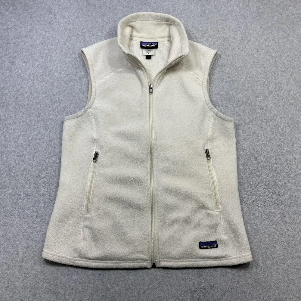 Patagonia Synchilla Fleece Vest Womens Medium Off White Zip Pockets 25165 F0